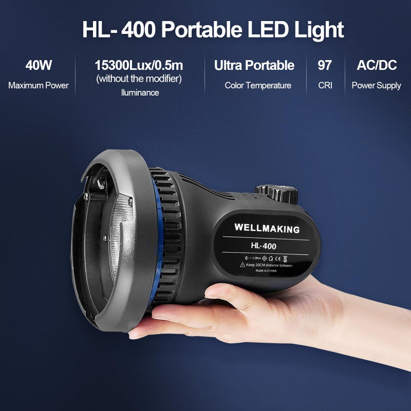 WellMaking 40w AC/DC 5600K Daylight Balanced CRI97+ LCD Screen Portable Continuous Light, Fresnel Lens, Barndoors, Bowens Mount, Dimmable and Quiet for Video Recording,Wedding,Outdoor Shooting - Image 2